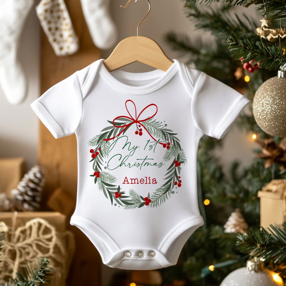 My 1st Christmas Wreath Personalised Baby Bodysuit