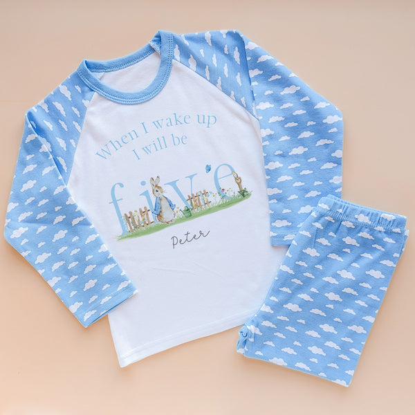 5th Birthday Personalised Blue Boy Peter Rabbit Inspired Pyjamas