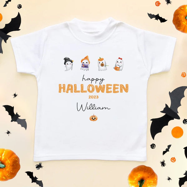 Personalised Cute Ghost Happy Halloween 2024 Toddler & Kids T Shirt