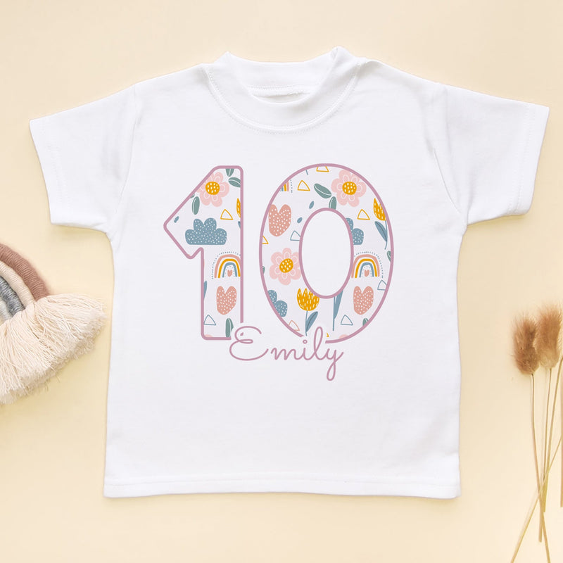 10th Birthday Boho Rainbow Theme Personalised Kids T Shirt - Little Lili Store