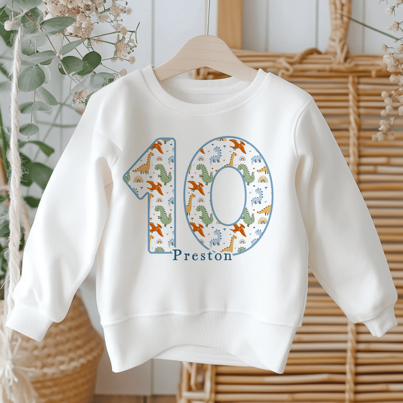 10th Birthday Dinosaur Pattern Personalised Kids Sweatshirt - Little Lili Store