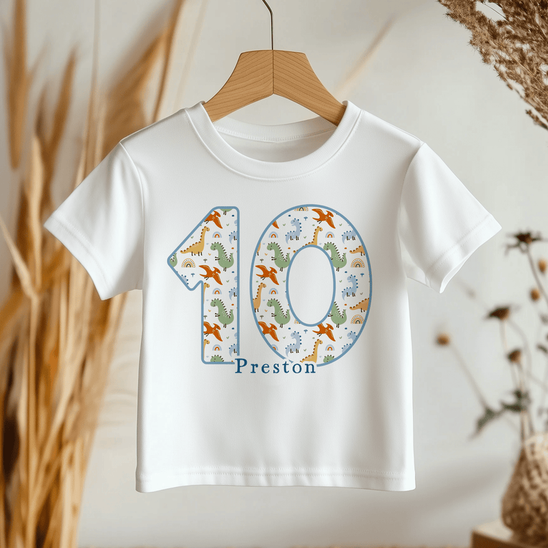 10th Birthday Dinosaur Pattern Personalised Kids T Shirt - Little Lili Store