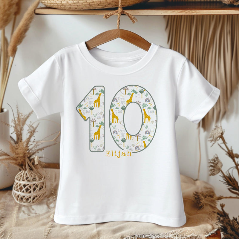 10th Birthday Giraffe Theme Personalised Kids T Shirt - Little Lili Store