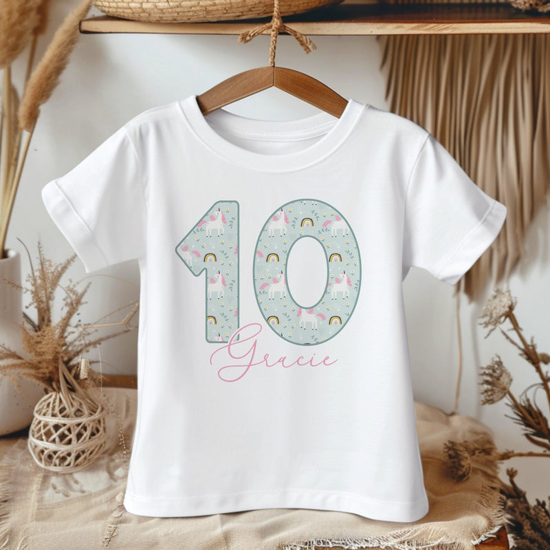 10th Birthday Unicorn Pattern Personalised Kids T Shirt - Little Lili Store