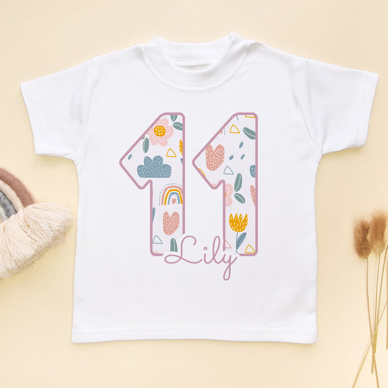 11th Birthday Boho Rainbow Theme Personalised Kids T Shirt - Little Lili Store