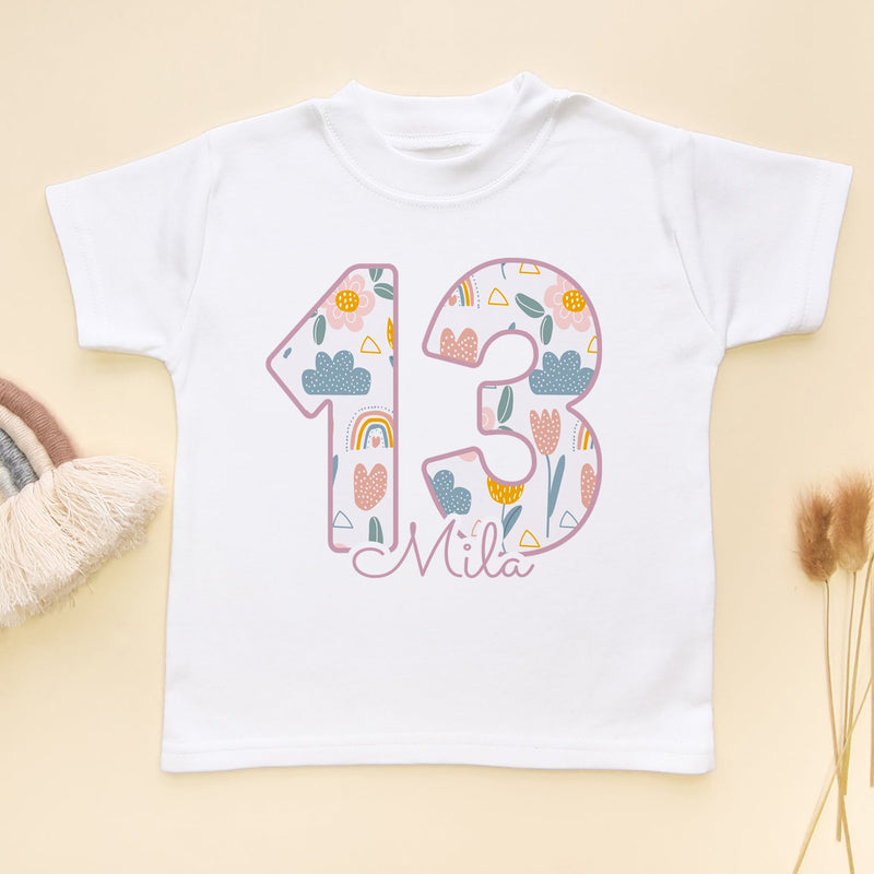 13th Birthday Boho Rainbow Theme Personalised Kids T Shirt - Little Lili Store