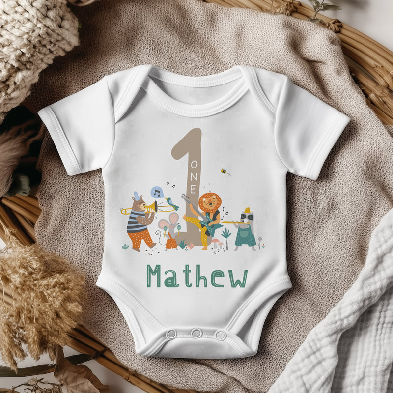 1st Birthday Animal Musicians Personalised Baby Bodysuit - Little Lili Store