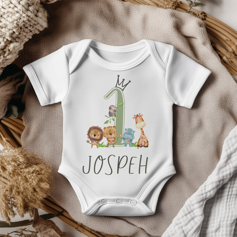 1st Birthday Animals Personalised Baby Bodysuit - Little Lili Store