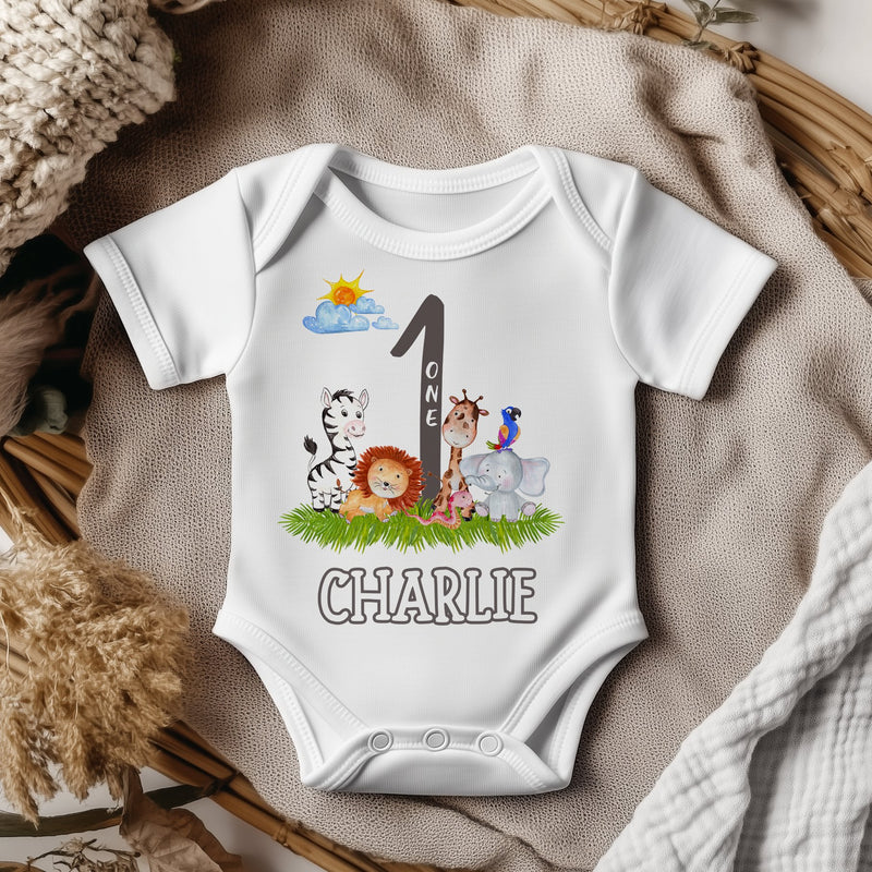 1st Birthday Animals Personalised Baby Bodysuit - Little Lili Store