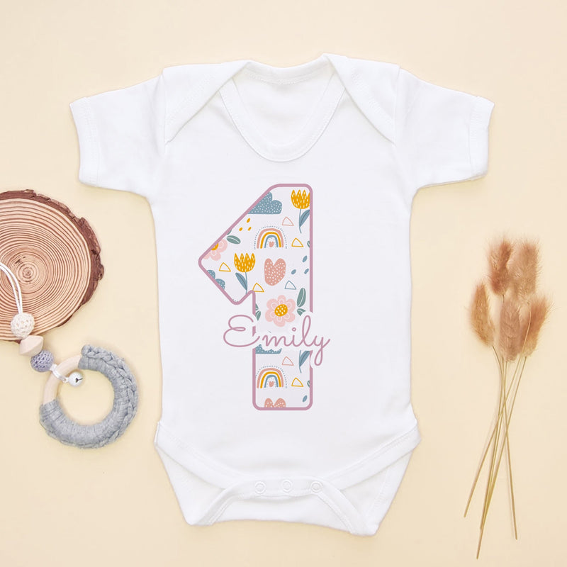 1st Birthday Boho Rainbow Theme Personalised Baby Bodysuit - Little Lili Store