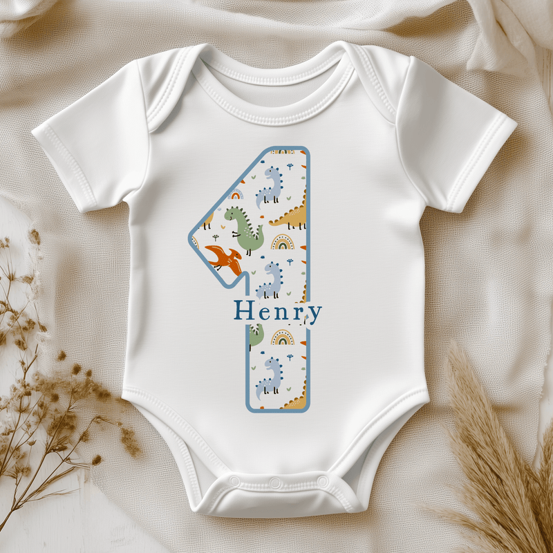 1st Birthday Dinosaur Pattern Personalised Baby Bodysuit - Little Lili Store