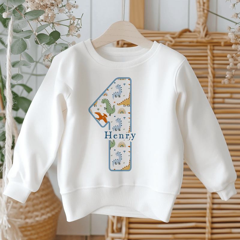 1st Birthday Dinosaur Pattern Personalised Toddler & Kids Sweatshirt - Little Lili Store