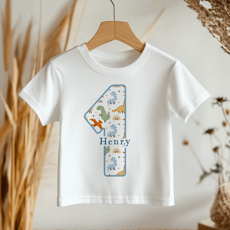 1st Birthday Dinosaur Pattern Personalised Toddler & Kids T Shirt - Little Lili Store