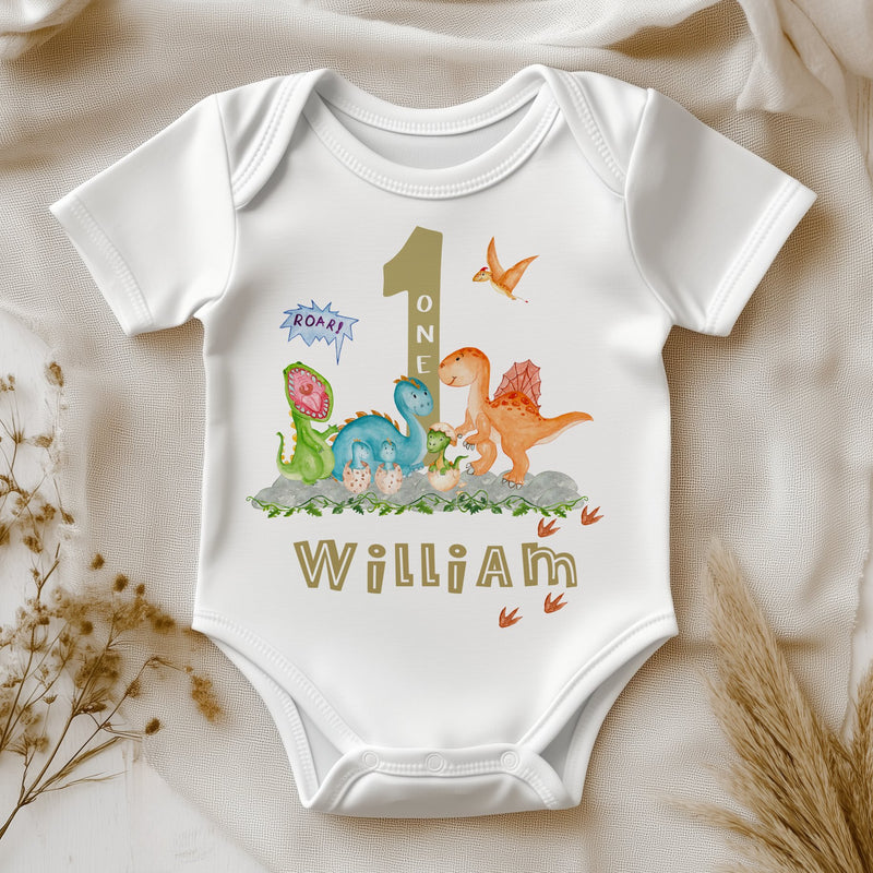 1st Birthday Dinosaur Themed Personalised Baby Bodysuit - Little Lili Store