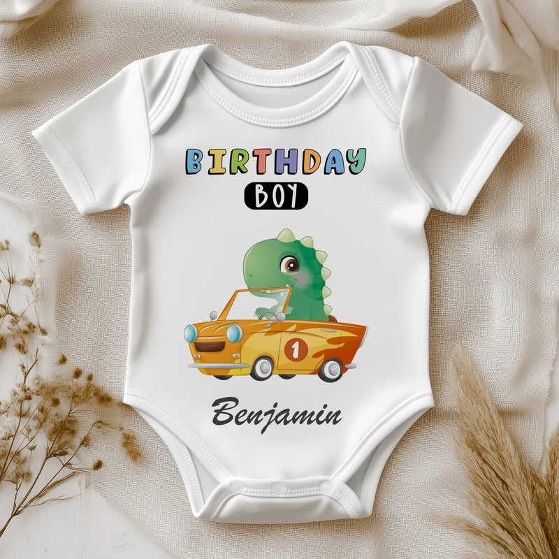 1st Birthday Racing Dino Personalised Baby Bodysuit - Little Lili Store