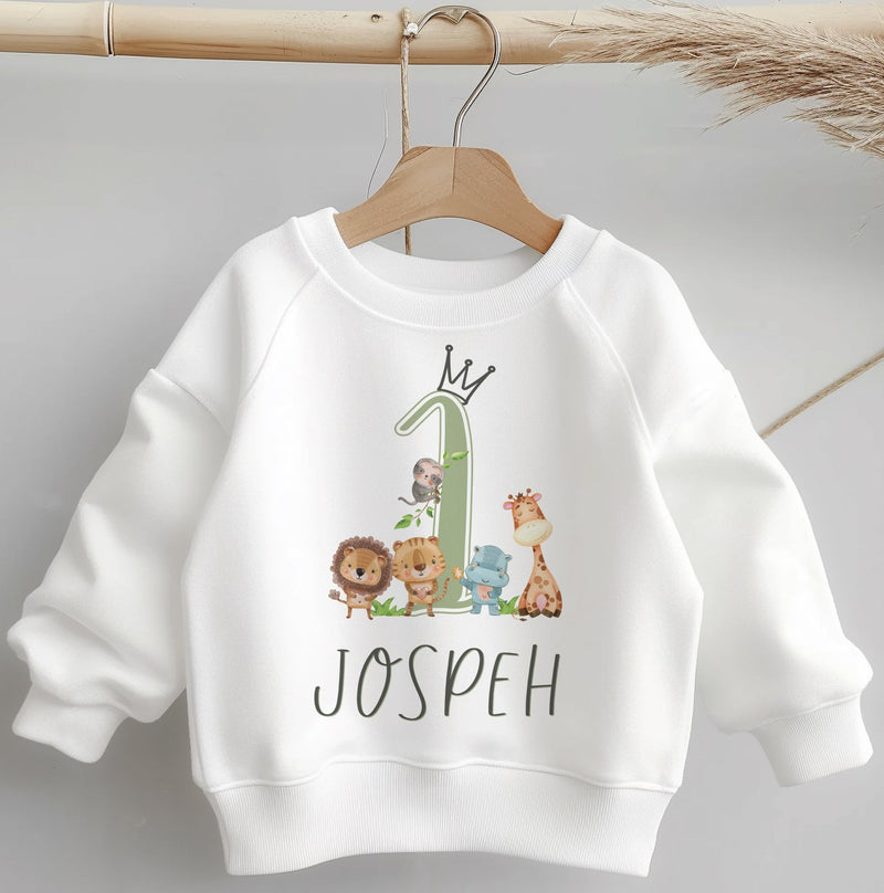 1st Birthday Safari Animals Personalised Toddler & Kids Sweatshirt - Little Lili Store