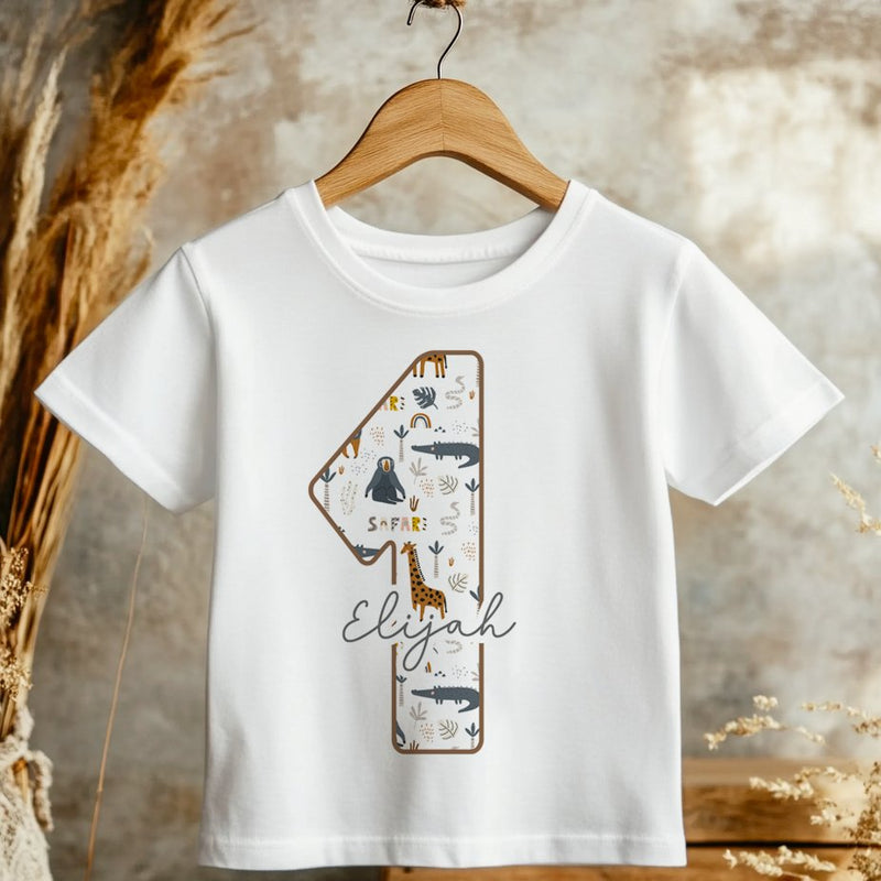 1st Birthday Safari Animals Theme Personalised Toddler & Kids T Shirt - Little Lili Store