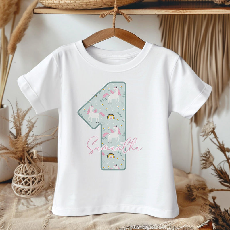 1st Birthday Unicorn Pattern Personalised Toddler & Kids T Shirt - Little Lili Store