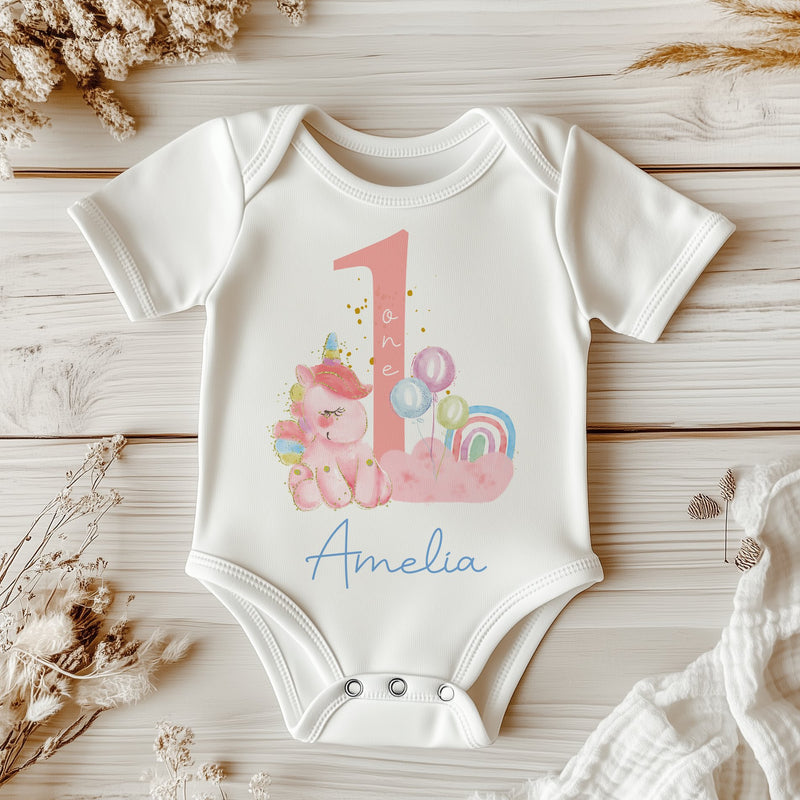 1st Birthday Unicorn Personalised Baby Bodysuit - Little Lili Store