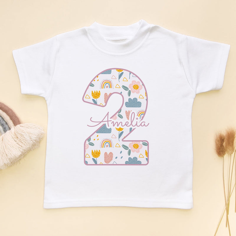 2nd Birthday Boho Rainbow Theme Personalised Toddler & Kids T Shirt - Little Lili Store