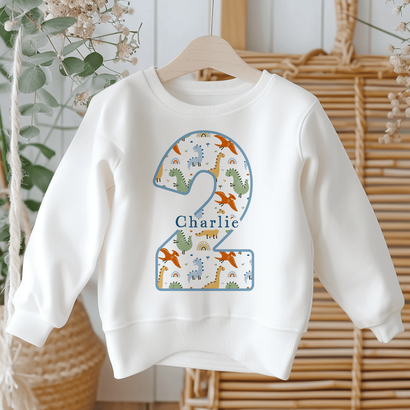 2nd Birthday Dinosaur Pattern Personalised Toddler & Kids Sweatshirt - Little Lili Store