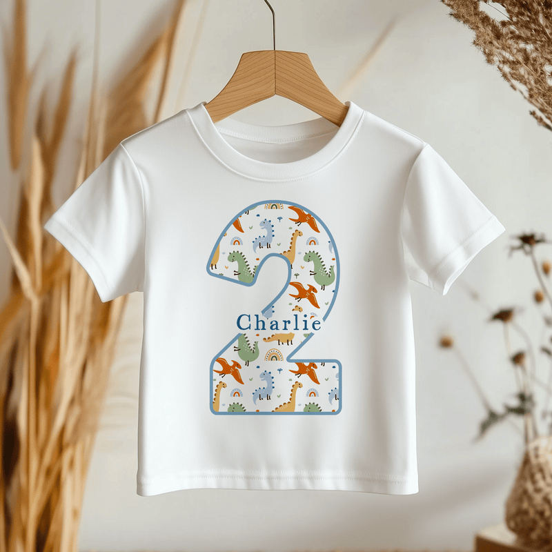 2nd Birthday Dinosaur Pattern Personalised Toddler & Kids T Shirt - Little Lili Store