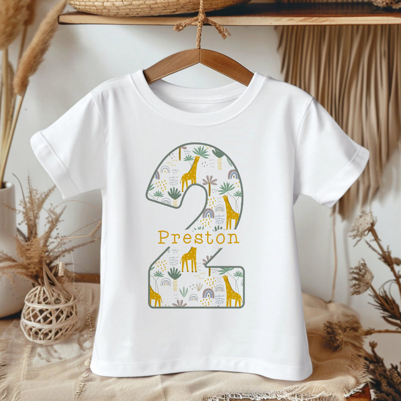 2nd Birthday Giraffe Theme Personalised Toddler & Kids T Shirt - Little Lili Store