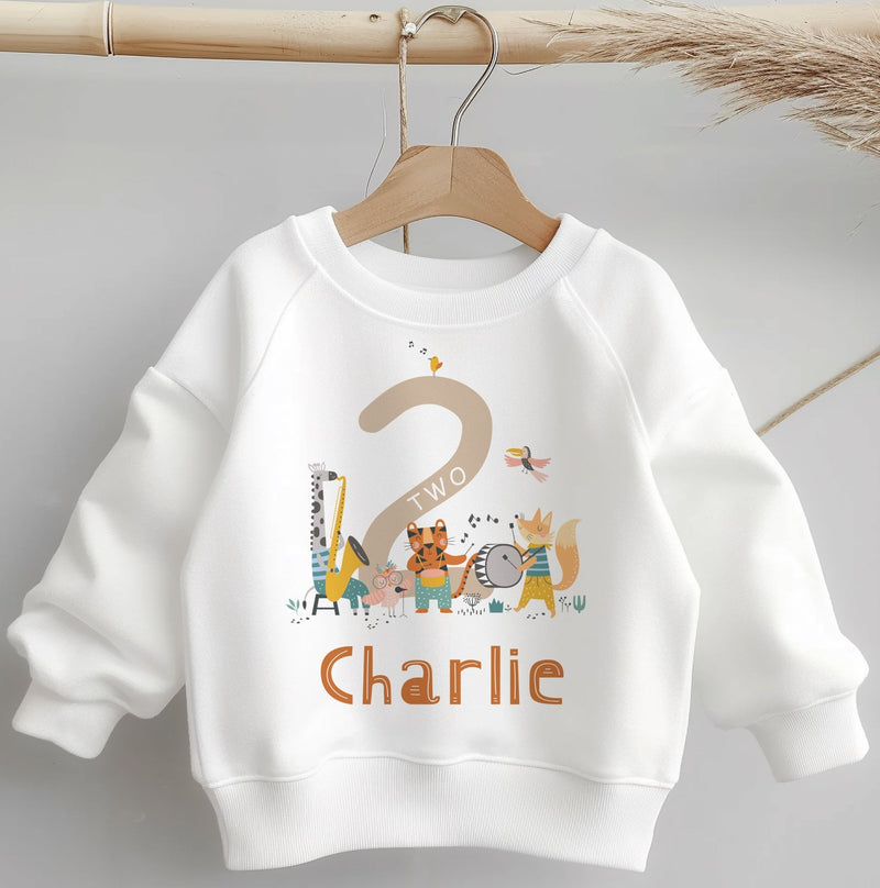 2nd Birthday Musician Animals Personalised Toddler & Kids Sweatshirt - Little Lili Store