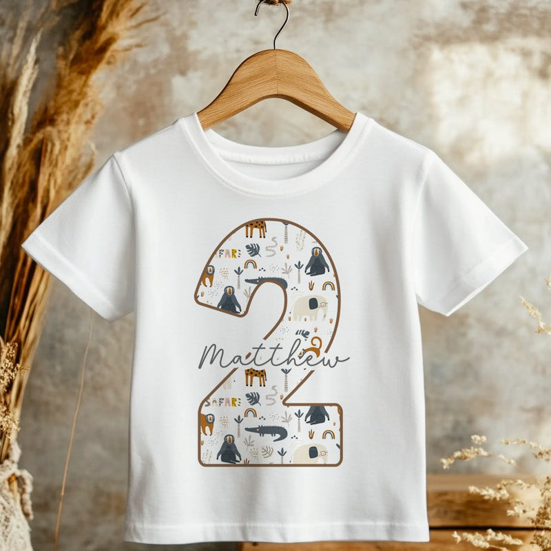 2nd Birthday Safari Animals Theme Personalised Toddler & Kids T Shirt - Little Lili Store