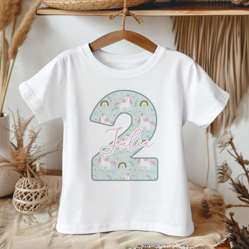 2nd Birthday Unicorn Pattern Personalised Toddler & Kids T Shirt - Little Lili Store