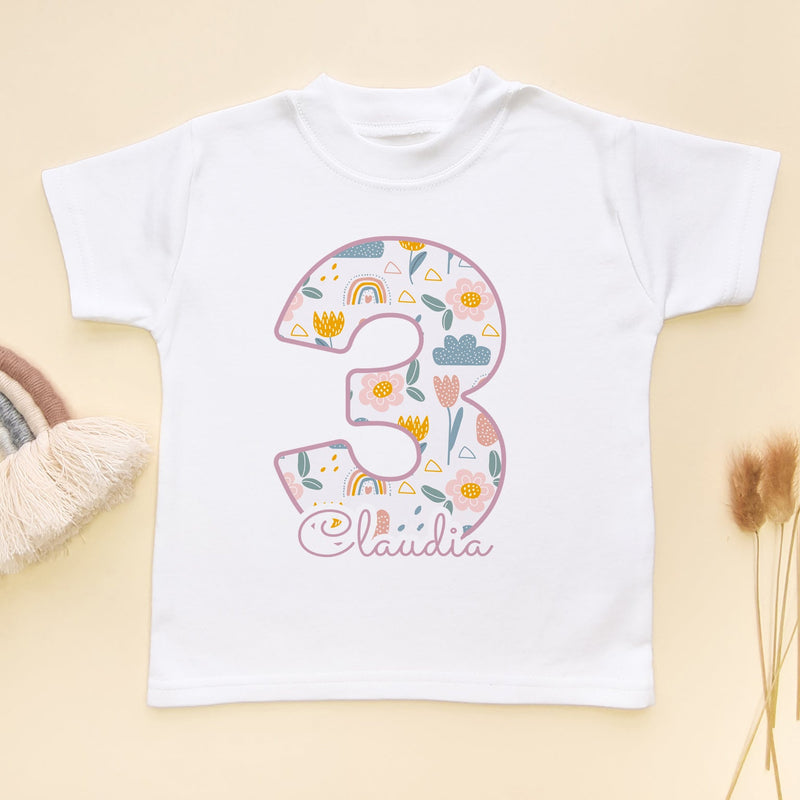 3rd Birthday Boho Rainbow Theme Personalised Toddler & Kids T Shirt - Little Lili Store