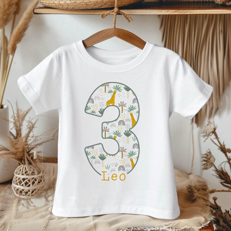 3rd Birthday Giraffe Theme Personalised Kids T Shirt - Little Lili Store