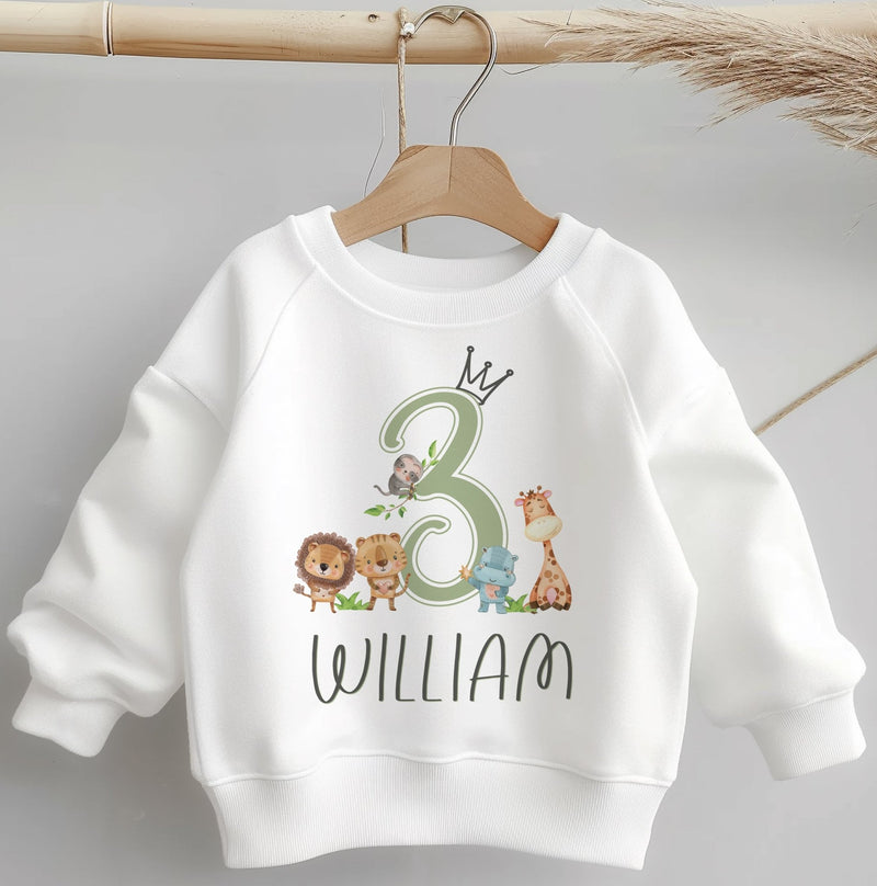 3rd Birthday Safari Animals Personalised Toddler & Kids Sweatshirt - Little Lili Store