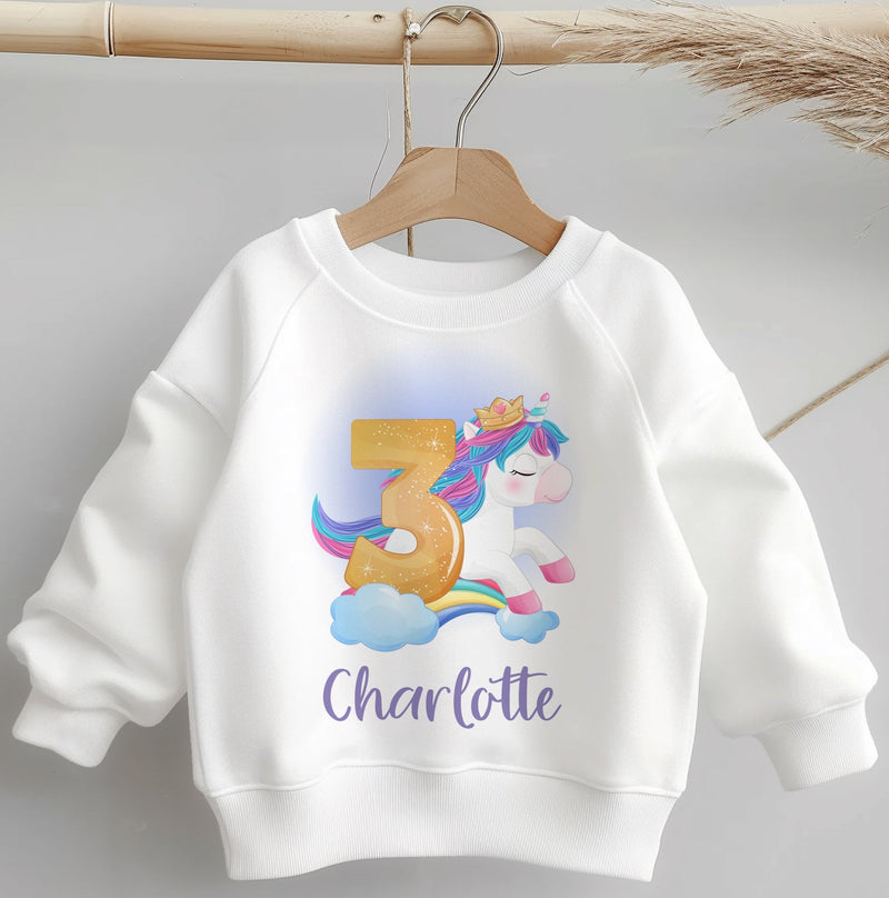 3rd Birthday Unicorn Personalised Name Toddler & Kids Sweatshirt - Little Lili Store