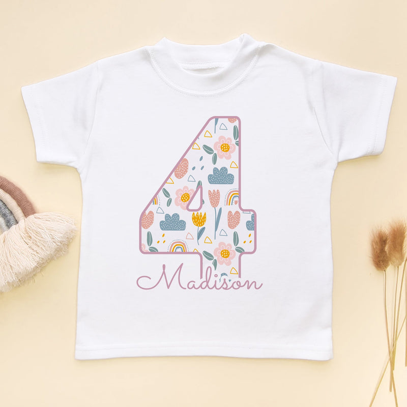 4th Birthday Boho Rainbow Theme Personalised Kids T Shirt - Little Lili Store