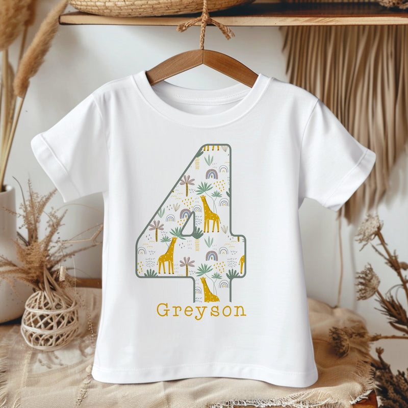 4th Birthday Giraffe Theme Personalised Kids T Shirt - Little Lili Store