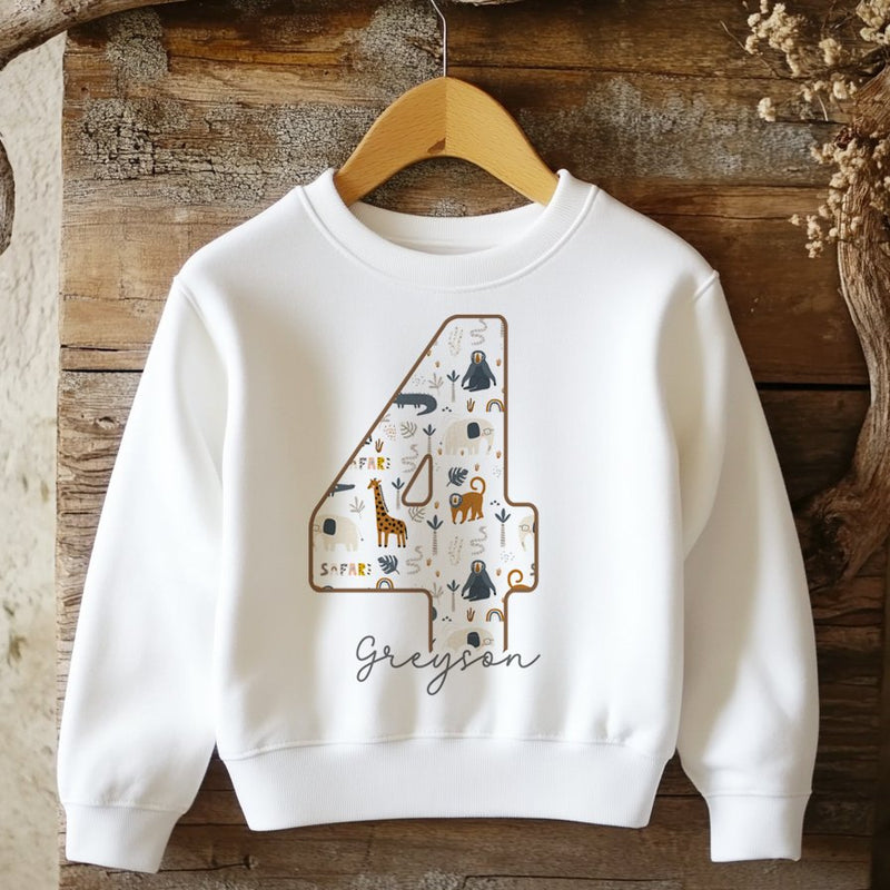 4th Birthday Safari Animals Theme Personalised Kids Sweatshirt - Little Lili Store