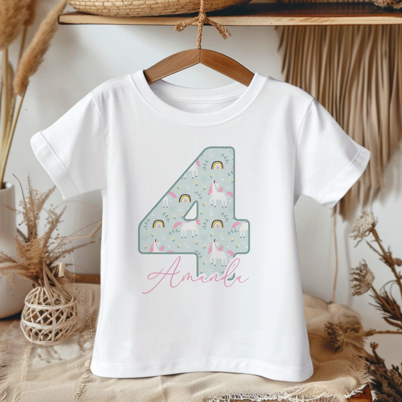 4th Birthday Unicorn Pattern Personalised Kids T Shirt - Little Lili Store