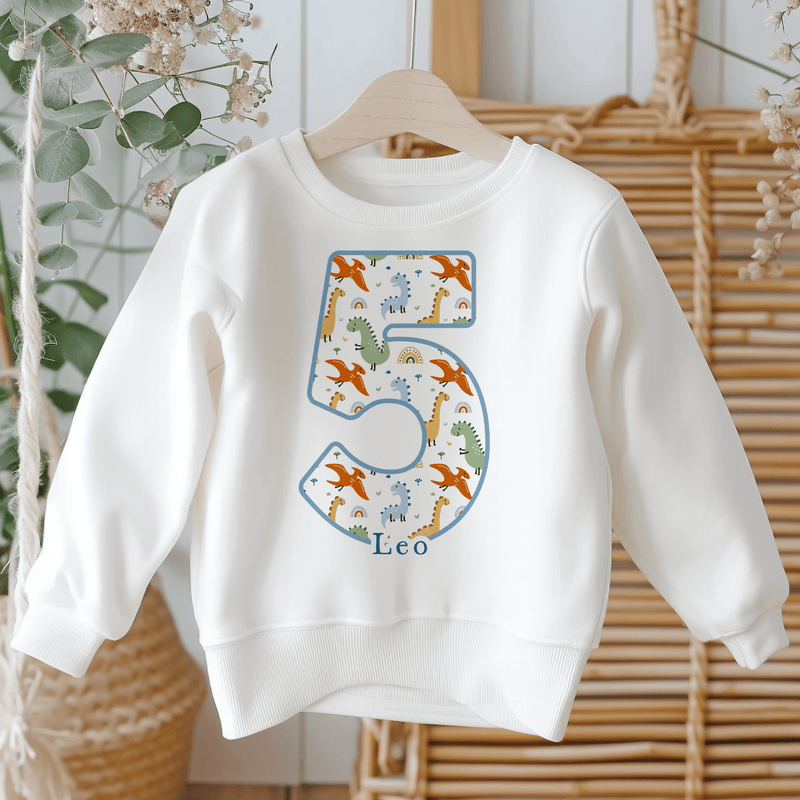 5th Birthday Dinosaur Pattern Personalised Kids Sweatshirt - Little Lili Store