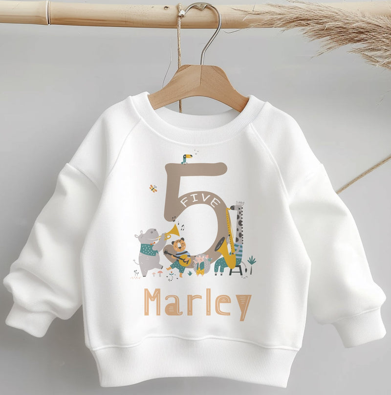 5th Birthday Musician Animals Personalised Toddler & Kids Sweatshirt - Little Lili Store