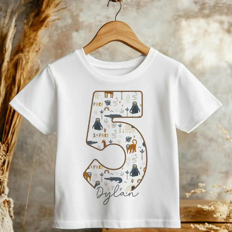 5th Birthday Safari Animals Theme Personalised Kids T Shirt - Little Lili Store