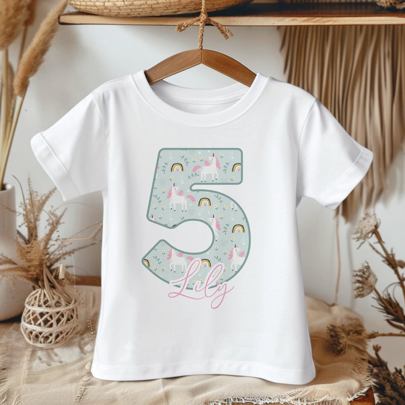 5th Birthday Unicorn Pattern Personalised Kids T Shirt - Little Lili Store