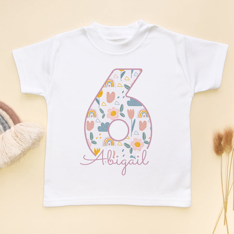 6th Birthday Boho Rainbow Theme Personalised Kids T Shirt - Little Lili Store