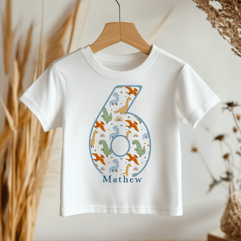 6th Birthday Dinosaur Pattern Personalised Kids T Shirt - Little Lili Store