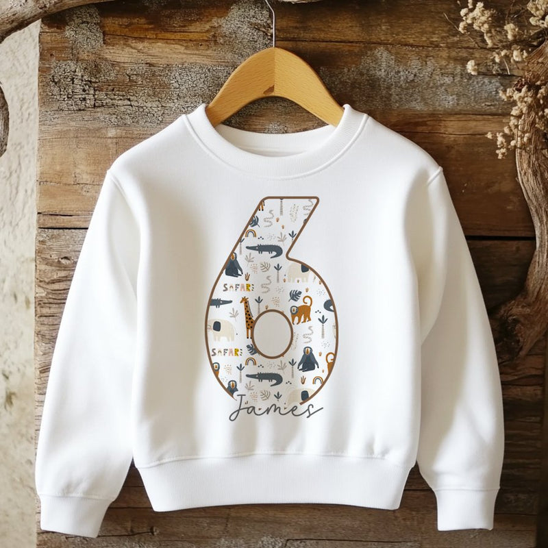 6th Birthday Safari Animals Theme Personalised Kids Sweatshirt - Little Lili Store