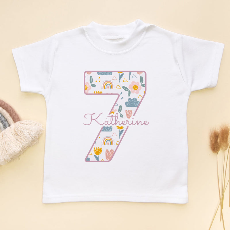 7th Birthday Boho Rainbow Theme Personalised Kids T Shirt - Little Lili Store