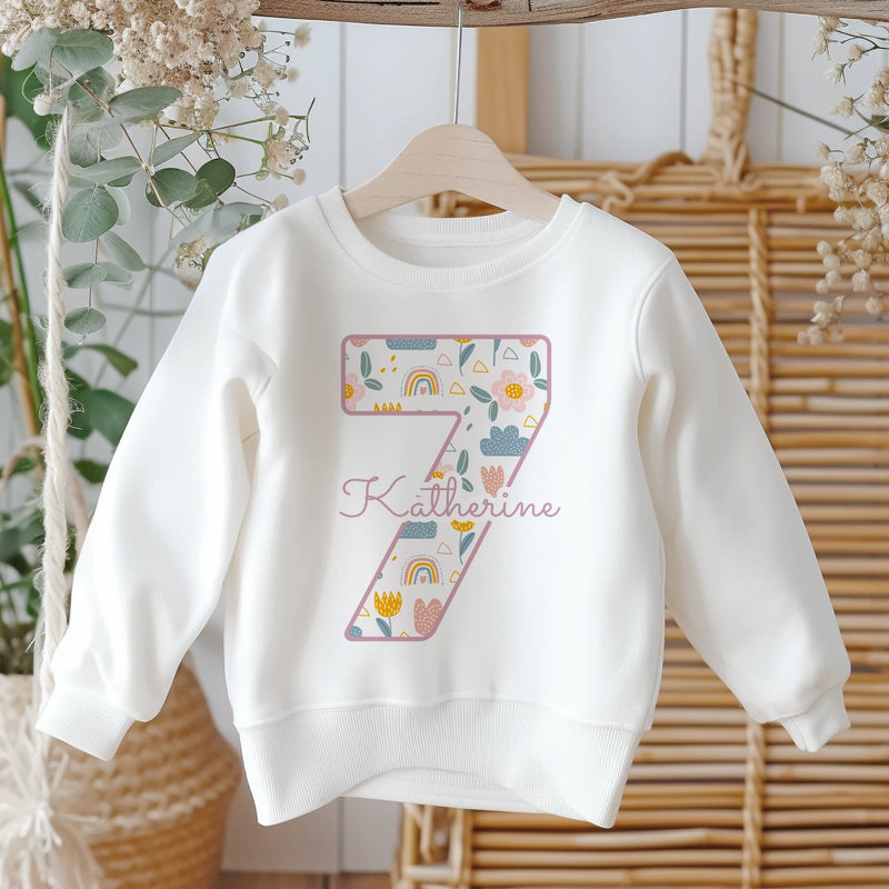 7th Birthday Boho Rainbow Theme Personalised Toddler & Kids Sweatshirt - Little Lili Store