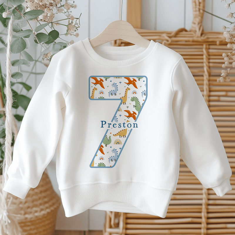 7th Birthday Dinosaur Pattern Personalised Kids Sweatshirt - Little Lili Store