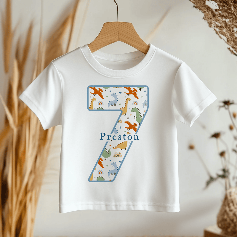 7th Birthday Dinosaur Pattern Personalised Kids T Shirt - Little Lili Store