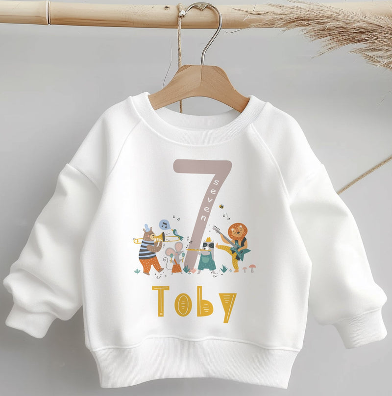 7th Birthday Musician Animals Personalised Toddler & Kids Sweatshirt - Little Lili Store